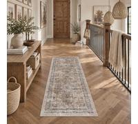 NakedCloud 2x5 Vintage Runner Rug Low Pile Non-Slip Washable Hallway Rug | Retro Print, Non-Shedding, Soft Washable Brown Long Carpet, Stain Resistant Runner, for Hallway Kitchen Bedroom Laundry Room