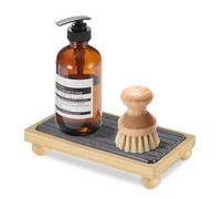 Nakeluiie Instant Dry Sink Caddy Organizer, Fast Drying Stone Sink Tray for Countertop, Kitchen Sponge Holder, Soap Tray for Bathroom Sink (Gray, Bamboo Color)