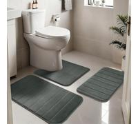 NAKIHOUSE 3 Piece Non-Slip Bath Mat Set, Luxury Thick Memory Foam Bathroom Rugs, Water Absorbent Soft Shower Mat Machine Washable Toilet Mat for Bathroom Floor, Gray