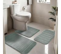 NAKIHOUSE 3 Piece Non-Slip Bath Mat Set, Luxury Thick Memory Foam Bathroom Rugs, Water Absorbent Soft Shower Mat Machine Washable Toilet Mat for Bathroom Floor, Light Gray