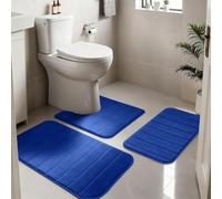NAKIHOUSE 3 Piece Non-Slip Bath Mat Set, Luxury Thick Memory Foam Bathroom Rugs, Water Absorbent Soft Shower Mat Machine Washable Toilet Mat for Bathroom Floor,Blue