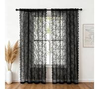 NAKIHOUSE Lace Voile Curtain, 2 Panels Net Curtains for Windows 45 Drop, Elegant Slot Top Sheer Curtains, Light Filtering Black Voiles for Bedroom Living Room, Breathable & Graceful Window Drapes