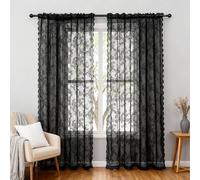 NAKIHOUSE Lace Voile Curtain, 63 Drop Net Curtains Light Filtering Window Treatment Sheer & Drapes Slot Top Black Sheer Curtains for Bedroom/Nursery Room 52" x 63", 2 Panels