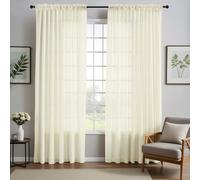 NAKIHOUSE Linen Voile Curtain, 2 Panels Ivory Net Curtains for Windows 96 Drop, Farmhouse Linen Textured Look Semi Sheer Curtains, Light Filtering Slot Top Window Drapes for Living Room, Bedroom