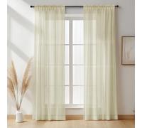 NAKIHOUSE Linen Voile Curtain, 2 Panels Natural Linen Net Curtains for Windows 63 Drop, Slot Top Light Filtering Semi-Sheer Voile Curtains for Living Room, Breathable & Graceful Window Drapes, Ivory