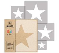 NAKLEO Christmas Stencils for Painting Set, 5 Pcs Templates 9x9 to 34x34cm Stars Sky Pattern, Plastic and Reusable Xmas Decoration for Kids, Children Room Decor, Craft DIY Wall Furniture
