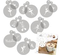 NAKLEO Coffee Stencils and Cookies Decoration 14Pcs 7x7 and 11x11cm, Reusable Plastic Baking Templates, Ballerinas Dancers Ballet, Barista DIY Art Craft, Capuccino Latte Chocolate Cake Biscuit Kitchen