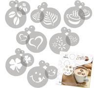 NAKLEO Coffee Stencils and Cookies Decoration 14Pcs 7x7 and 11x11cm, Reusable Plastic Baking Templates, Coffee Heart Beans, Barista DIY Art Craft, Capuccino Latte Chocolate Cake Biscuit Kitchen