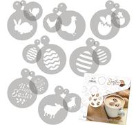 NAKLEO Coffee Stencils and Cookies Decoration 14Pcs 7x7 and 11x11cm, Reusable Plastic Baking Templates, Easter Bunny Basket, Barista DIY Art Craft, Capuccino Latte Chocolate Cake Biscuit Kitchen