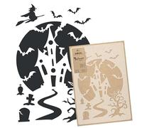 NAKLEO Halloween Large Painting Stencil 43x64cm, Scary House Pattern, Reusable Plastic Drawing Template, DIY Art and Craft Home Decor, Wall Floor Wood Fabric Furniture