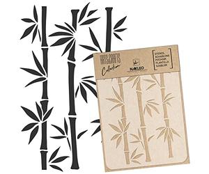 NAKLEO Painting Stencil for Crafts A4 21x30cm, Bamboo Shoots Tropical Oriental Pattern, Reusable Plastic DIY & Scrapbooking Drawing Template, Decoupage Art Home Decor, Wall Wood Fabric Furniture