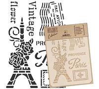 NAKLEO Painting Stencil for Crafts A4 21x30cm, Paris Postcard France Pattern, Reusable Plastic DIY & Scrapbooking Drawing Template, Decoupage Art Home Decor, Wall Wood Fabric Furniture