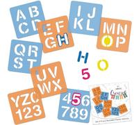 NAKLEO Painting Stencils for Kids, 8 Pcs Set 15x15cm Alphabet Letters Numbers, Children Creative Drawing Templates Plastic and Reusable, DIY Decoration Arts and Crafts, Paper Wall Wood Fabric