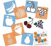 NAKLEO Painting Stencils for Kids, 8 Pcs Set 15x15cm Fruits, Children Creative Drawing Templates Plastic and Reusable, DIY Decoration Arts and Crafts, Paper Wall Wood Fabric