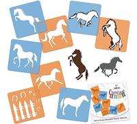 NAKLEO Painting Stencils for Kids, 8 Pcs Set 15x15cm Horses, Children Creative Drawing Templates Plastic and Reusable, DIY Decoration Arts and Crafts, Paper Wall Wood Fabric