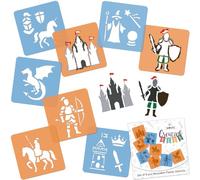 NAKLEO Painting Stencils for Kids, 8 Pcs Set 15x15cm Knights Dragons, Children Creative Drawing Templates Plastic and Reusable, DIY Decoration Arts and Crafts, Paper Wall Wood Fabric