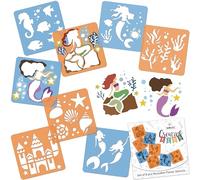 NAKLEO Painting Stencils for Kids, 8 Pcs Set 15x15cm Mermaids, Children Creative Drawing Templates Plastic and Reusable, DIY Decoration Arts and Crafts, Paper Wall Wood Fabric
