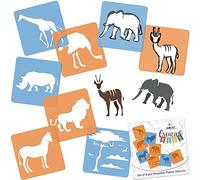 NAKLEO Painting Stencils for Kids, 8 Pcs Set 15x15cm Savanna Animals, Children Creative Drawing Templates Plastic and Reusable, DIY Decoration Arts and Crafts, Paper Wall Wood Fabric