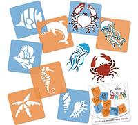 NAKLEO Painting Stencils for Kids, 8 Pcs Set 15x15cm Sea Animals, Children Creative Drawing Templates Plastic and Reusable, DIY Decoration Arts and Crafts, Paper Wall Wood Fabric