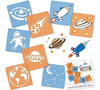 NAKLEO Painting Stencils for Kids, 8 Pcs Set 15x15cm Space Universe, Children Creative Drawing Templates Plastic and Reusable, DIY Decoration Arts and Crafts, Paper Wall Wood Fabric