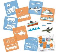 NAKLEO Painting Stencils for Kids, 8 Pcs Set 15x15cm Transport Cars, Children Creative Drawing Templates Plastic and Reusable, DIY Decoration Arts and Crafts, Paper Wall Wood Fabric
