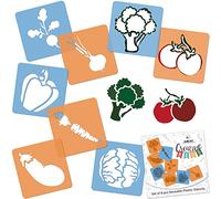 NAKLEO Painting Stencils for Kids, 8 Pcs Set 15x15cm Vegetables, Children Creative Drawing Templates Plastic and Reusable, DIY Decoration Arts and Crafts, Paper Wall Wood Fabric