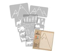 NAKLEO Painting Stencils Set for Kids, 14 Pcs Templates 9x12 to 23x34cm Mountain Forest, Plastic and Reusable Drawing Stencils, Children Room Decor, Craft DIY Wall Furniture