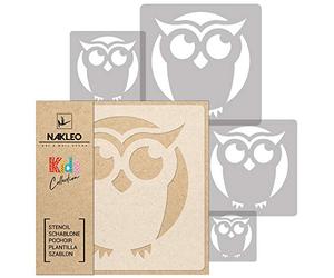 NAKLEO Painting Stencils Set for Kids, 5 Pcs Templates 9x9 to 34x34cm Owl Animal Bird, Plastic and Reusable Drawing Stencils, Children Room Decor, Craft DIY Wall Furniture