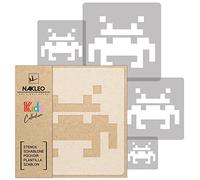 NAKLEO Painting Stencils Set for Kids, 5 Pcs Templates 9x9 to 34x34cm Space Invaders Game, Plastic and Reusable Drawing Stencils, Children Room Decor, Craft DIY Wall Furniture