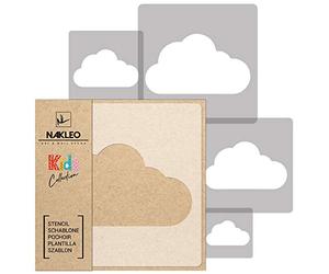 NAKLEO Painting Stencils Set for Nursery Room, 5 Pcs Templates 9x9 to 34x34cm Clouds Sky, Plastic and Reusable Drawing Stencils, Decor, Craft DIY Wall Furniture