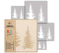 NAKLEO Painting Stencils Set for Nursery Room, 5 Pcs Templates 9x9 to 34x34cm Fir Spruce Forest, Plastic and Reusable Drawing Stencils, Decor, Craft DIY Wall Furniture