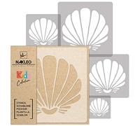 NAKLEO Painting Stencils Set for Nursery Room, 5 Pcs Templates 9x9 to 34x34cm Scallop Shell Crustacean, Plastic and Reusable Drawing Stencils, Decor, Craft DIY Wall Furniture
