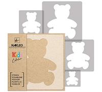NAKLEO Painting Stencils Set for Nursery Room, 5 Pcs Templates 9x9 to 34x34cm Teddy Bear Plush, Plastic and Reusable Drawing Stencils, Decor, Craft DIY Wall Furniture
