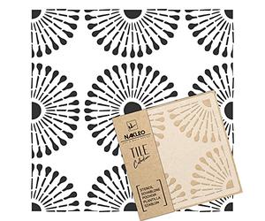 NAKLEO Tile Painting Stencil 10x10 cm, Alicante Dandelion Circle Floral, Plastic Reusable Template, Home Decor Craft DIY, Floor Concrete Patio Wall - Terracotta