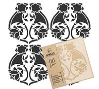 NAKLEO Tile Painting Stencil 10x10 cm, Art Nouveau Deco Flower Geometric, Plastic Reusable Template, Home Decor Craft DIY, Floor Concrete Patio Wall - Terracotta