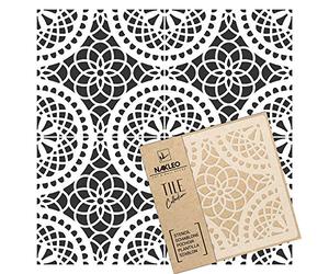 NAKLEO Tile Painting Stencil 20x20 cm, Tobera Geometric Circle Lace Mosaic, Plastic Reusable Template, Home Decor Craft DIY, Floor Concrete Patio Wall - Terracotta