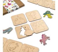 NAKLEO Wooden Drawing Stencils for Kids, Set of 20 Pcs 9.5x9.5cm Fairies Tales Magic, Montessori Children Templates Educational Toy Creative DIY Decoration Arts and Crafts for Paper Wall Wood Fabric