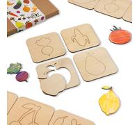 NAKLEO Wooden Drawing Stencils for Kids, Set of 20 Pcs 9.5x9.5cm Fruits Vegetables, Montessori Children Templates Educational Toy Creative DIY Decoration Arts and Crafts for Paper Wall Wood Fabric