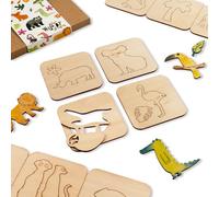 NAKLEO Wooden Drawing Stencils for Kids, Set of 20 Pcs 9.5x9.5cm Jungle Savannah Animals, Montessori Children Templates Educational Toy Creative DIY Decoration Arts and Crafts for Paper Wall Wood