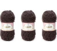 NAKO Paris, Knitting Yarn, Crochet, Acrylic, Shawl, Winter Hat - 3 Skeins (Ball) 40% Premium Acrylic - 60% Polyamide per 100 Gram Ball (11270-Brown)