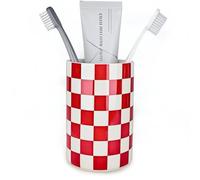 NAKOR HOME Ceramic Toothbrush Holder, Red Tooth Brush Holders for Bathrooms, Modern Cute Toothbrush Tumbler/Cup, Toothbrushes Toothpaste Dispenser for Countertop Storage, Checkered Bathroom Decor