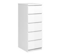 nakou narrow high gloss chest of 5 drawers in white