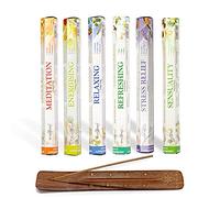 Nakshatra® Stamford Aromatherapy Incense Sticks - 6 Different Fragrances Gift Pack With NAKSHATRA Wooden Ash Catcher | Total 120 Long Burning House Fragrance | For Meditation Yoga Relaxation Reiki