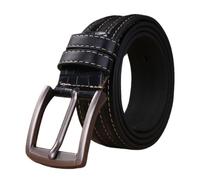 NALANY Men Casual Leather Stitched Work Jeans Belt Classic Business Hand Quilted Strap Suits,Uniform with Single Prong Buckle(120cm/47, Black)