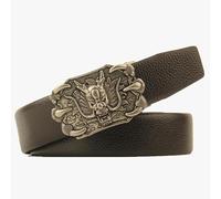 NALANY Men Leather Ratchet Coffee Belt Big And Tall 39"-79" Slide Automatic Silver Animal Buckle Adjustable Casual Dress Strap(160cm/63, Dragon-C)