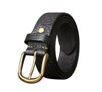NALANY Men's Crocodile Pattern Dress Belt,Handmade Genuine Cow Leather, Fashion & Classic Designs 5MM Thick Gold Prong Buckle(105cm/waist:35", Black)