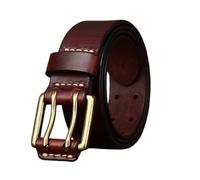 NALANY Men's Double Prong Retro Style Handmade Belt,2 Holes Leather Strap with Roller Buckle 3.8cm Wide 4mm Thick Jeans Belt (110cm/43, Reddish Brown)