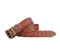 NALANY Men's Double Prong Work Belt Full Grain Leather Vintage Distressed | 50mm Wide | Heavy Duty | 2 Holes Jeans Waist Belt(100cm/waist:33", Brown)
