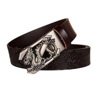 NALANY Mens Ratchet Belt with Engraved Dragon Slide Buckle Western Cowboy Dragon Engraved Handmade Embossed Belts for Jeans(110cm/43, Brown)