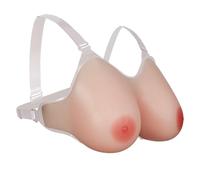 NALANY Silicone Breast Form with Shoulder Strap False Boob Strap-On Breastplate Waterdrop Mastectomy Prosthesis Transgender Crossdresser Cosplay(600g/Piece, Nude)